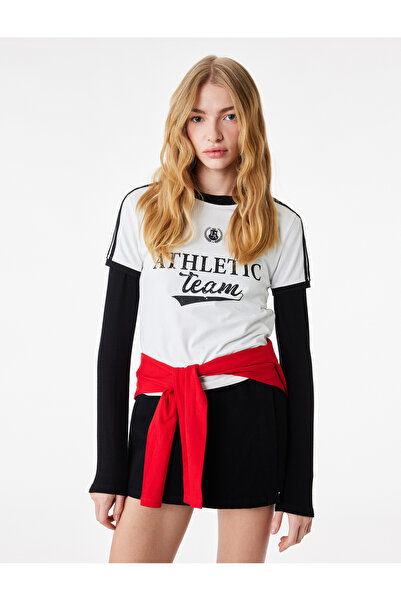 Koton Βαμβακερό κοντομάνικο μπλουζάκι με στάμπα και λαιμόκοψη ποδηλατικού τύπου