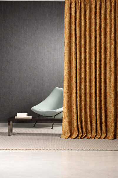 Ran Perde Kiremit Jakar Desenli Fon Perde - Pileli Dikim