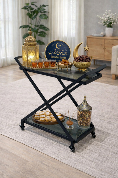 terndat عربية تقديم دورين بسطح زجاجي أنيق