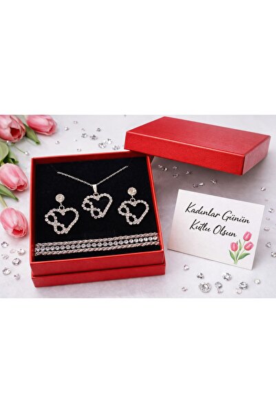 Furtek Aksesuar Women's Necklace Earrings Bracelet Jewelry Gift Set Heart Det...