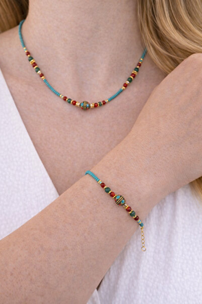 doublemax Nepal Kolye Bileklik Doğal Taş Set