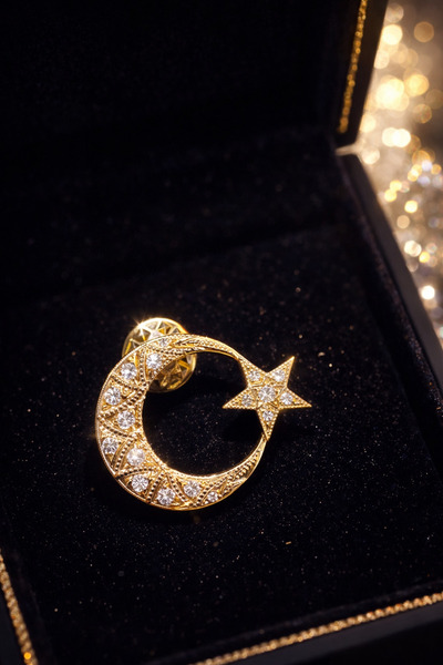 bros Ay Yıldız Yaka İğnesi (Gümüş)