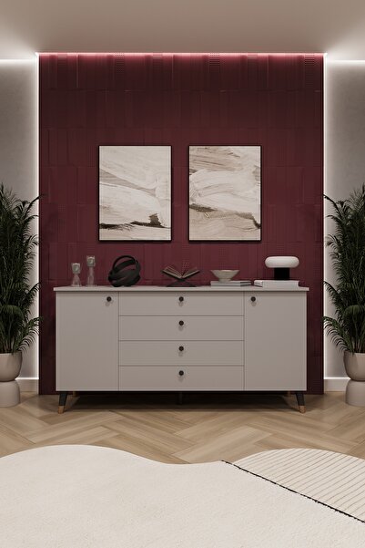 asratrend 4 Çekmeceli Kapaklı Modern Konsol - Depolama Dolabı Şık TV Ünitesi ...