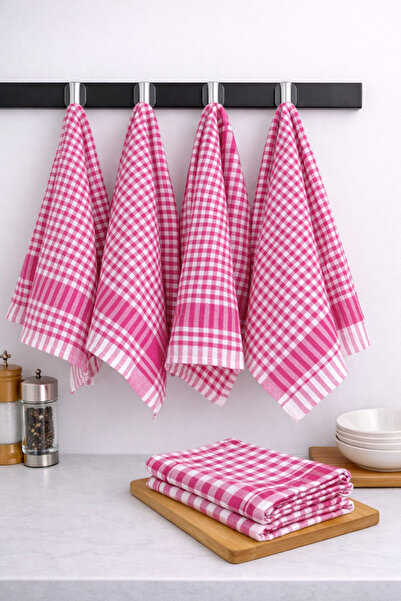 LilaMOON Șervețele din bumbac de culoare fuchsia, 4 piese - carouri mici, câr...