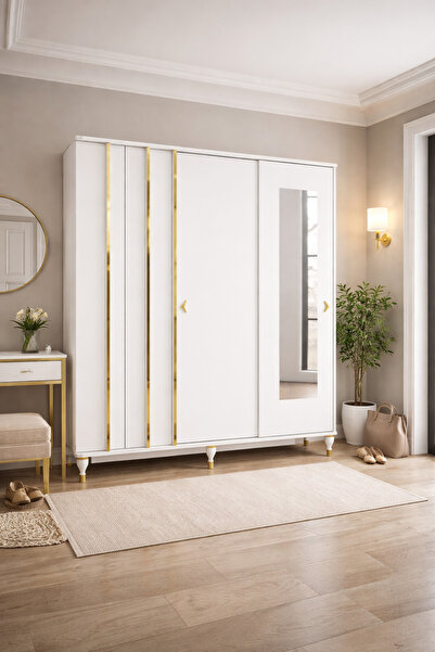 Abre VİLZA BEYAZ SÜRGÜ KAPAKLI AYNALI PORTMANTO VESTİYER