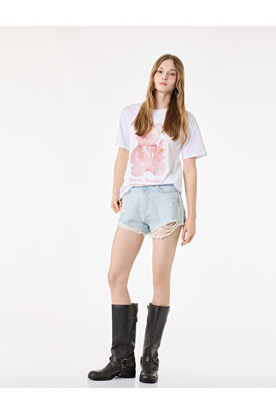 Koton Tricou oversize cu mânecă scurtă cu decolteu ursuleț imprimat