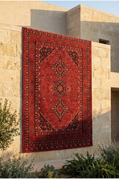 Esperya Home Antiq Kırmızı Etnik Desenli Halı – Modern Ev Dekorasyonuna Uyuml...