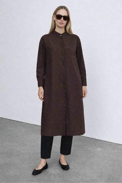 QANU Tek Cepli Gömlek Kahverengi