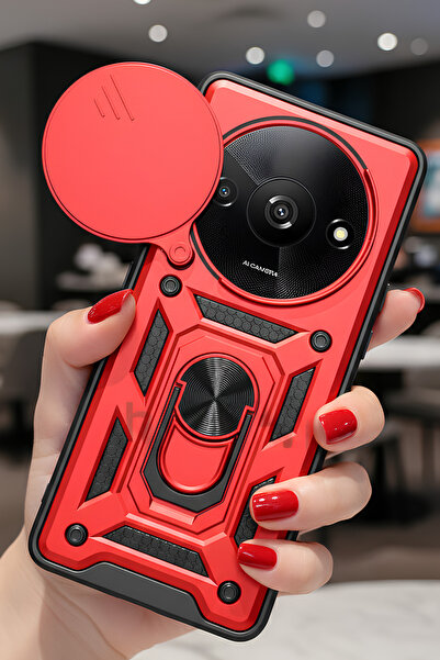 TechTrove Xiaomi Redmi A3 4G Kılıf Sürgülü Kamera Korumalı Yüzüklü Stand Olab...