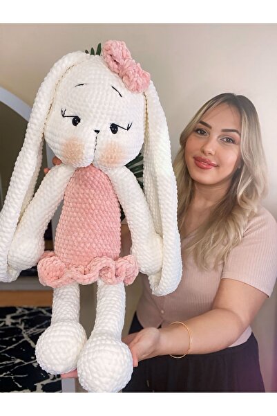 Homesinti 60cm Amigurumi El Yapımı Pembe Tavşan hediyelik(İSİM IŞLEMESİ YAPILIR)