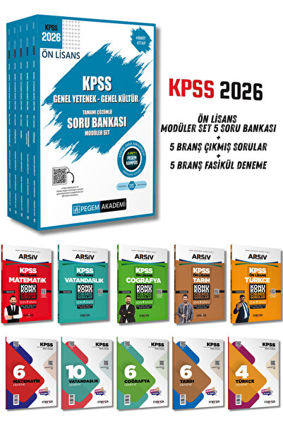 Pegem Akademi Yayıncılık 2026 KPSS Ön Lisans Soru Bankası Set GYG +5 Branş De...