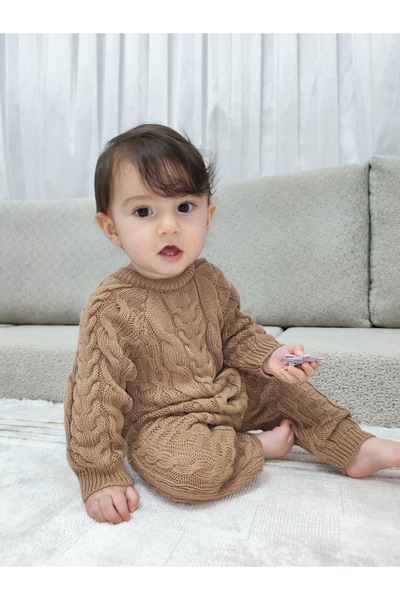 KUEZA KIDS Bebek %100 Pamuk Düğmeli Saç Örgülü Triko Tulum (1–18 Ay)