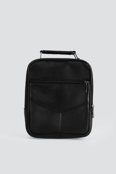 westbag Erkek Siyah Çelik Kasalı Hakiki Deri El Ve Omuz Çantası Ayarlanabilir Askılı Büyük Boy