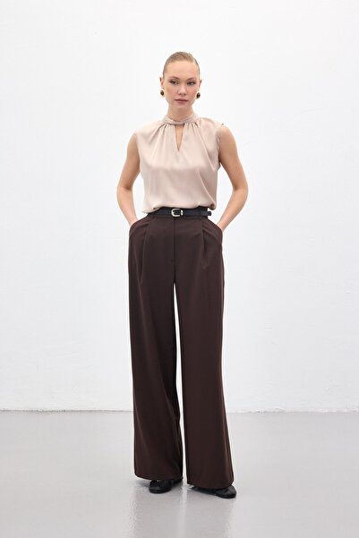 Sateen Lena pantaloni palazzo - Cafea