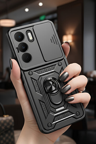 TechTrove Realme C75 Kılıf Sürgülü Kamera Korumalı Yüzüklü Stand Olabilen Mag...