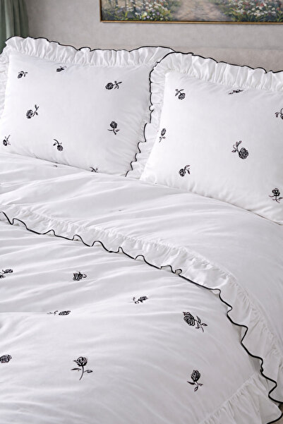 GÖRMEZ TEKSTİL Σετ Παπλωματοθήκης Διπλό Μαύρο Τριαντάφυλλο με Ριχτάρια Στολίδ...