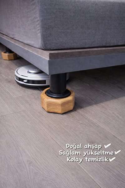 iDekor Robot Süpürge İçin Doğal Ahşap Baza Yükseltici ” 3,5 cm Yükseltir | Oy...