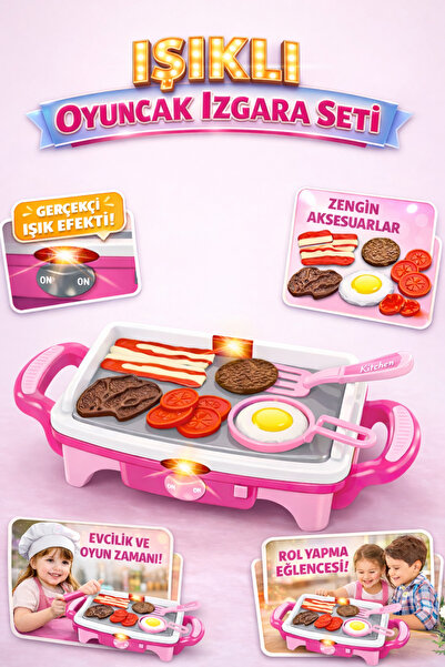 YILDIRIM OYUNCAK 12 Parça Aksesuarlı Pilli Işıklı Teppanyaki Izgara Ocak Seti...