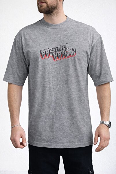 caddekombin Men's Retro Pop 3D Effect Street Style Gray T-Shirt
