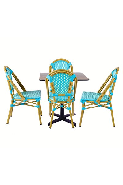 bistrodesign Set masă + 4 scaune aluminiu ratan, blat HPL 12MM, 70X70CM St.Tr...