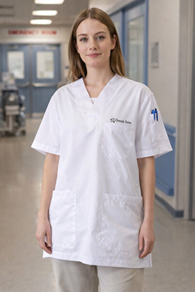 mirach Kişiye Özel İsim Yazılı Hediyelik Doktor Hemşire Scrubs Tekniker Medikal Forma Cerrahi Tek Üst