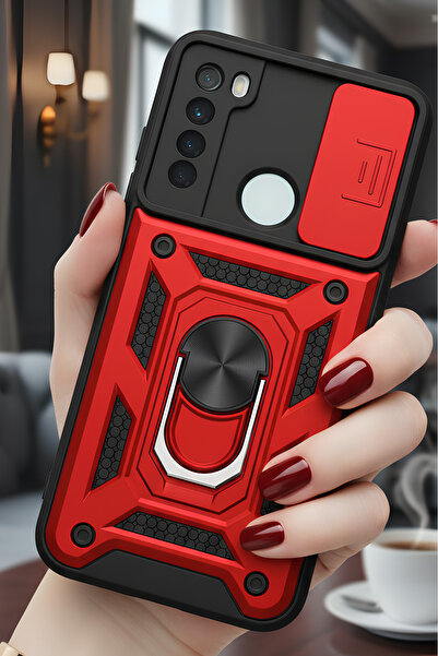 TechTrove Xiaomi Redmi Note 8 Kılıf Sürgülü Kamera Korumalı Yüzüklü Stand Ola...