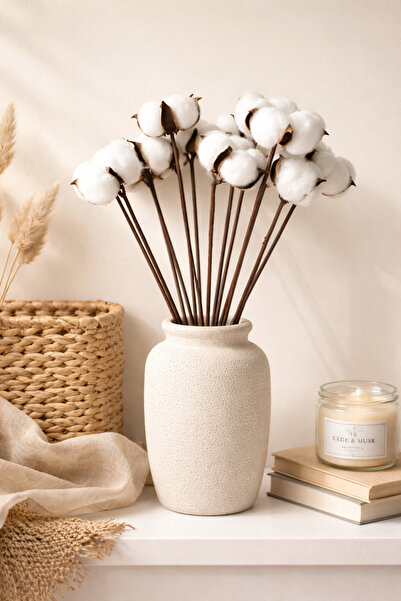 BUCOLIC 10'lu Dekoratif Pamuk Dalı Demeti – Doğal Görünümlü Kuru Çiçek