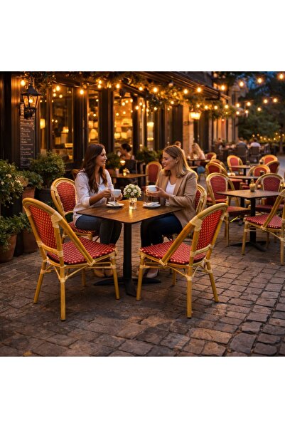 bistrodesign Set masă + 4 scaune aluminiu ratan, blat HPL 12MM, 70X70CM,Bordeaux