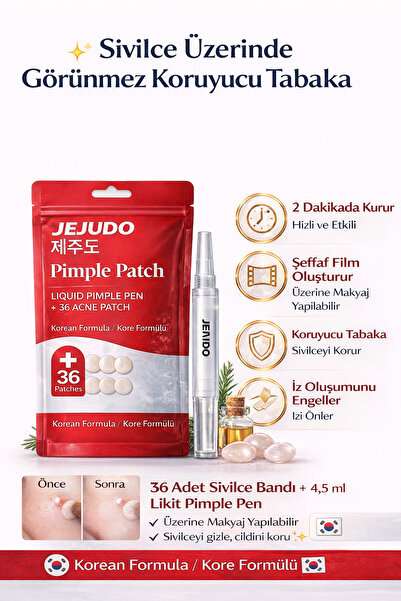 JEJUDO Pimple patch,Akne Bandı(9mm&12mm)+4,5 ml Likit Pimple Pen,%100 Hidroko...