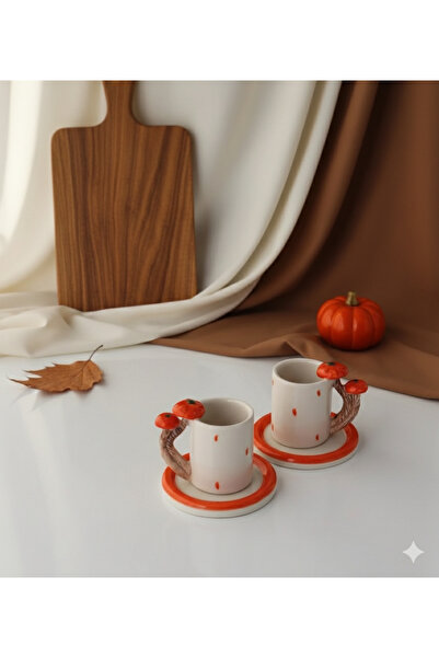 seda seramik El yapımı kabak tasarım 4 parçalı 2 kişilik kahve ve fincan takı...