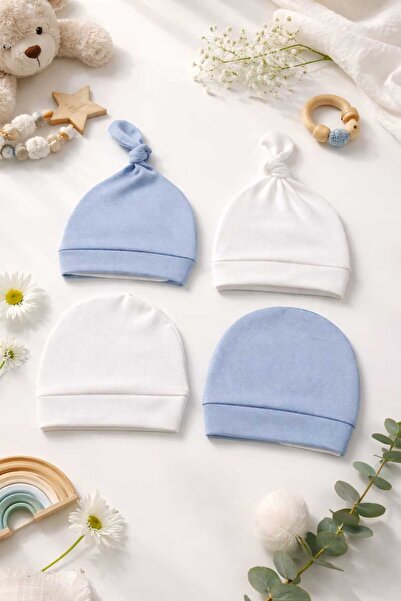 UmBaby قبعة صغيرة من القطن الممشط للأطفال حديثي الولادة 4 قطع