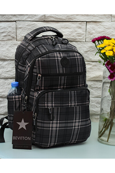 Bevitton Водовідштовхувальний тканинний шкільний рюкзак унісекс A3113, картат...
