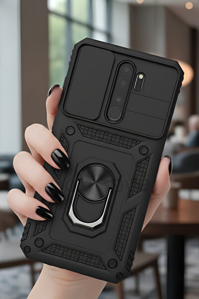 TechTrove Redmi Note 8 Pro Kılıf Sürgülü Kamera Korumalı Yüzüklü Stand Olabil...