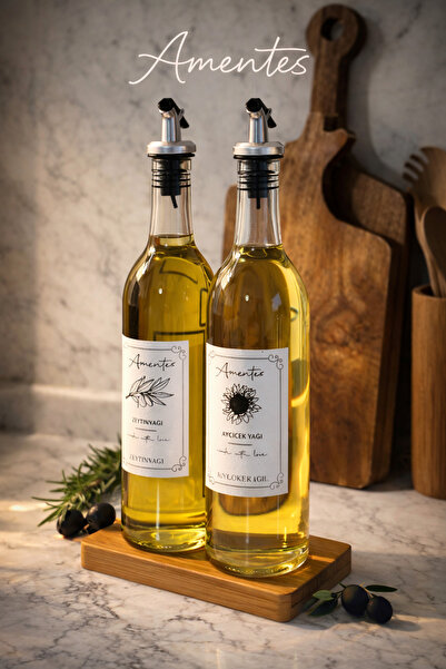 Amentes 2'li Yağ Ve Sirke Şişesi 750 Ml Zeytinyağ Sıvıyağ Şişesi Şeffaf  Yağl...