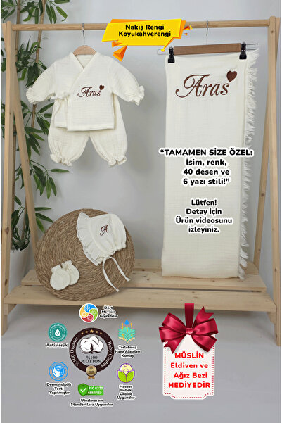 gros shop 4 Katlı Müslin 5'li Kimono Bağcıklı Tulum %100Pamuk Hastane Çıkışı(...