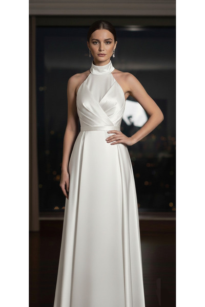 makbuleofficial Saten Kumaştan Kolsuz,Pileli Mezuniyet Elbisesi