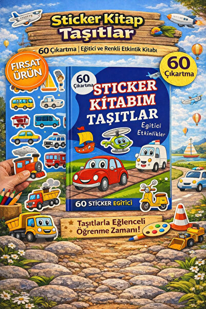 ANI OFİS KIRTASİYE A K Çocuklar İçin Eğitici Taşıtlar Sticker Kitabı - 60 Çık...
