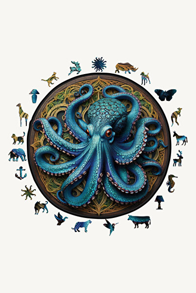 NCPUZZLES Özel Figürlü Ahşap Puzzle - AHTAPOT - LARGE 49.50 cm YAPBOZ