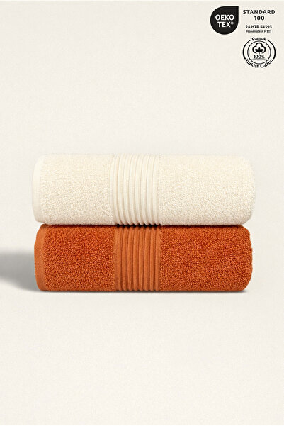 Ellaline Set de 2 prosoape 100% bumbac certificat cu chenar în dungi Prosop d...