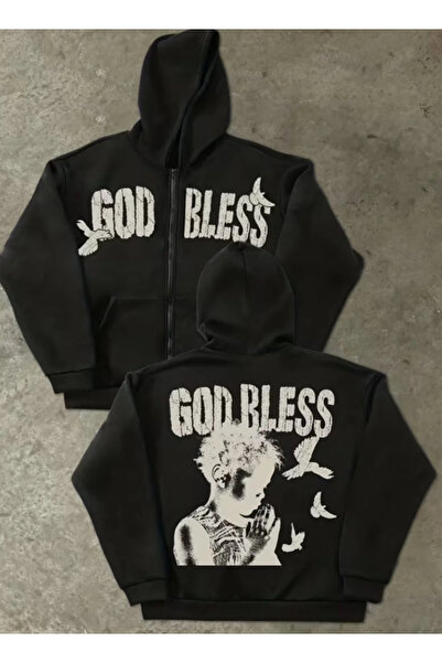 Oceanwear God Bless Unisex Baskılı Kapüşonlu Sweatshirt