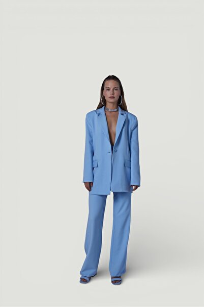 HOLLY LOLLY Штани з високою талією на ґудзиках з тканини Panky Blue