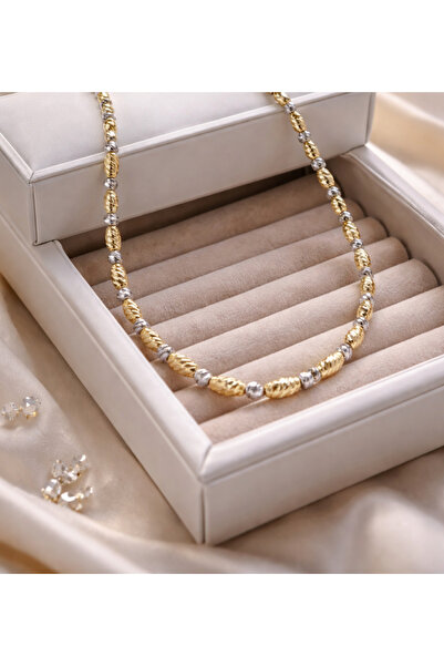 BEBİ BİJUTERİ قلادة دوريكا الفولاذية عالية الجودة بلونين فضي وذهبي