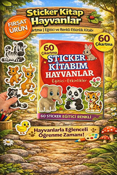 ANI OFİS KIRTASİYE A K Sticker Kitabım Hayvanlar – 60 Renkli Çıkartma ile Eği...