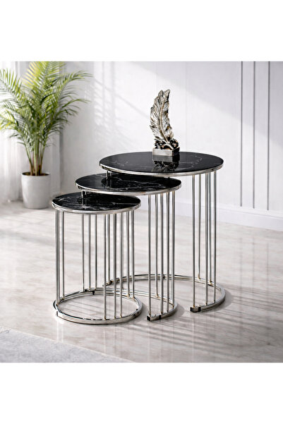 boons Palmira Zigon Sehpa, Siyah Mermer Desen Cam