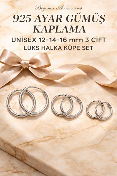 Begonia Accessories 925 Ayar Gümüş Unisex Paslanmaz Kararmaz 3 Boy Halka Küpe...