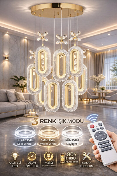 Marsel Lighting SERRA Led 8'li Gold 3 Renk Modu Ledli Modern Led Avize