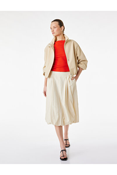 Koton Parachute Fabric Pleated Detailed Midi Length Balloon Skirt