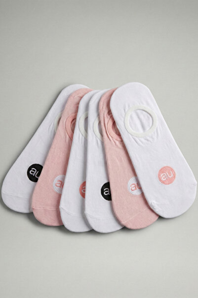 ALLUNIQUE Penye Pamuk 6'lı Pembe Beyaz Görünmez Sneaker Çorap