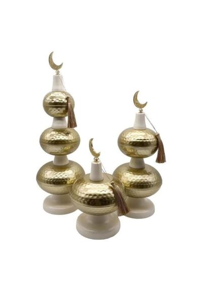 Mado Gallery Set of 3 Ivory Hammered Dome Dessert & Dates Stand with Moon – R...