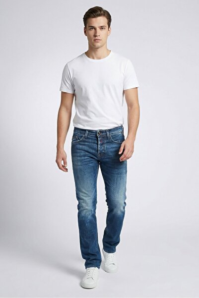 Replay Men Regular Fit Waitom Washed Stretchable Denim Jeans, Blue